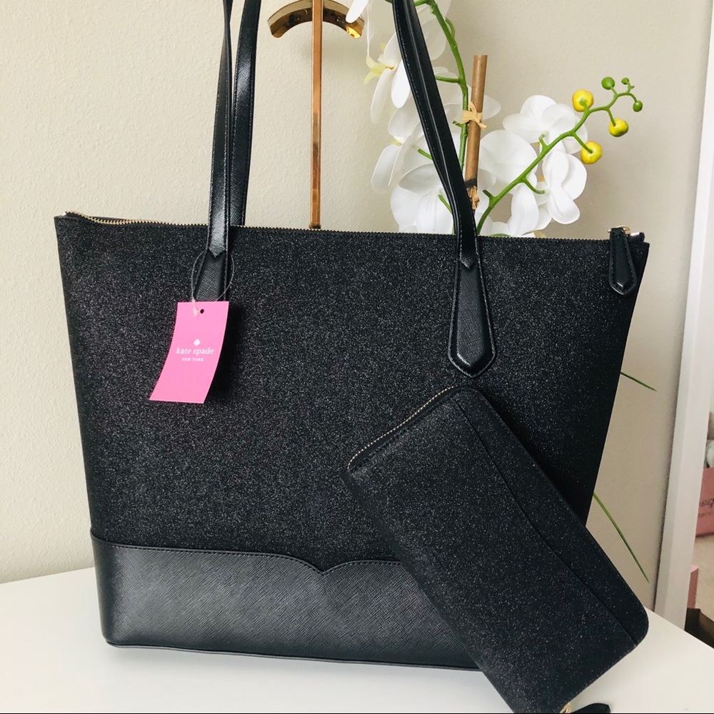 KATE SPADE LOLA GLITTER TOTE & WALLET SET NWT - Picture 4 of 16